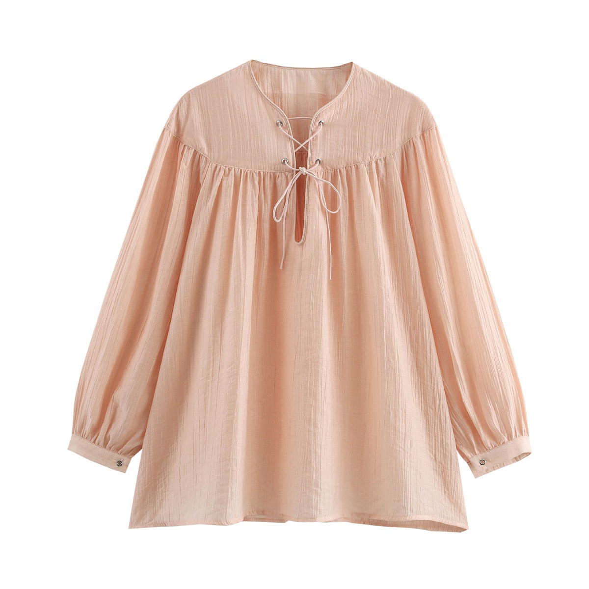 Elara Lace-Up Oversized Summer Top In Peach