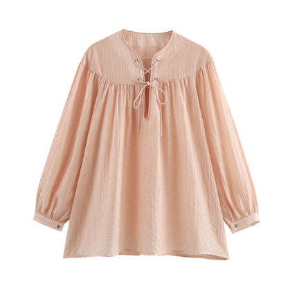 Elara Lace-Up Oversized Summer Top In Peach