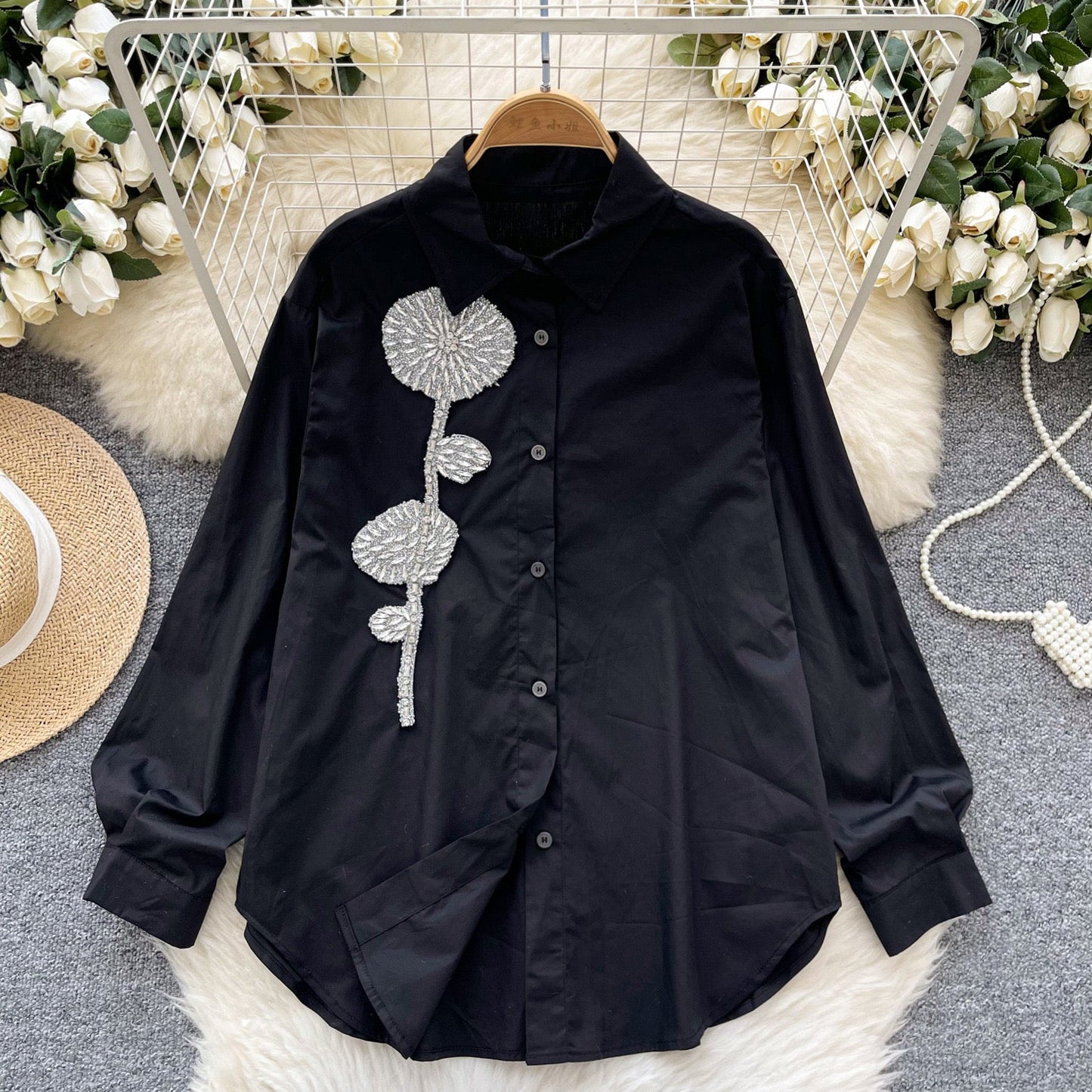 Bjorn Embellished Oversized Shirt In Black
