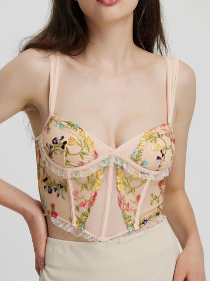 Rosie Embroidered Crop Top In Peach