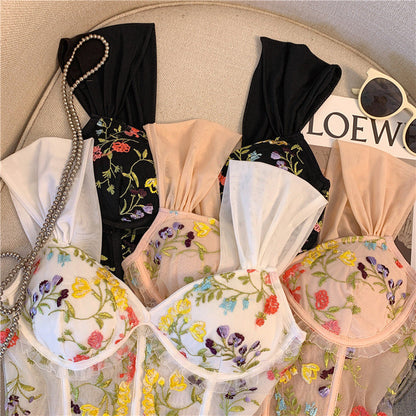 Rosie Embroidered Crop Top In Black