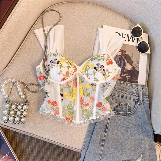 Rosie Embroidered Crop Top In White