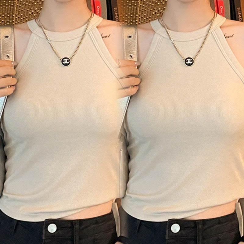 Tassie Tank Tops with Inbuilt Bra In Beige