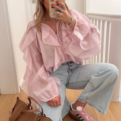 Saga Organza Ruffled Top In Pink