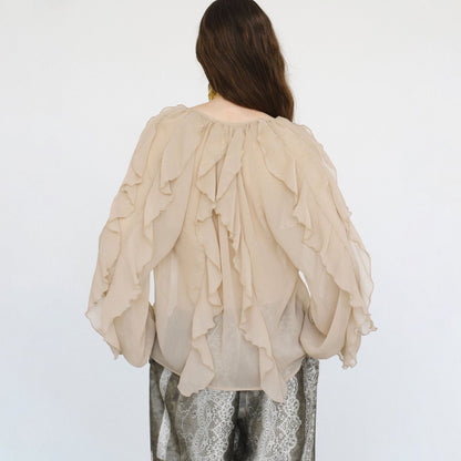 Saga Organza Ruffled Top In Beige
