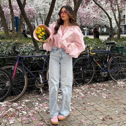 Saga Organza Ruffled Top In Pink