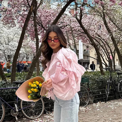 Saga Organza Ruffled Top In Pink