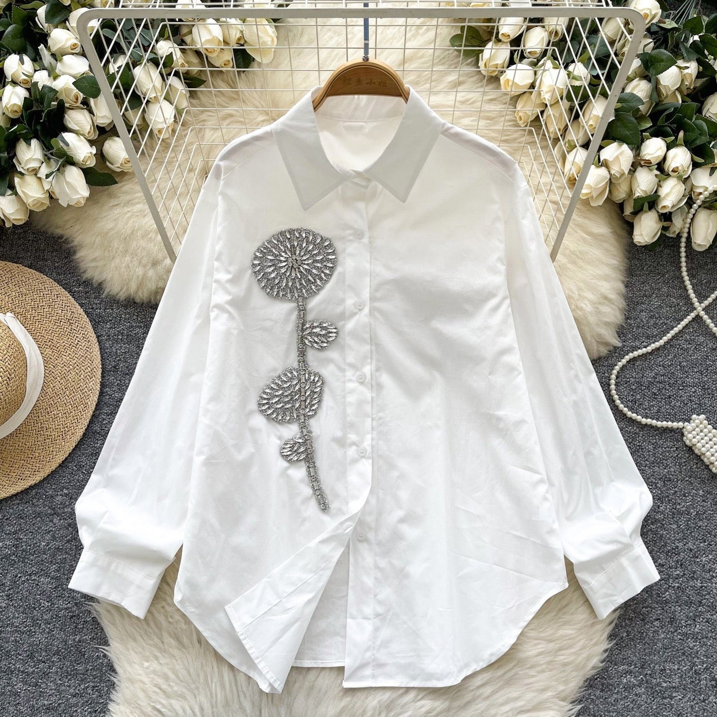 Bjorn Embellished Oversized Shirt In White