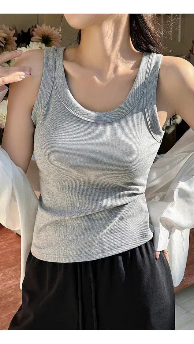 Rumi Tank Top With Inbuilt Bra In Light Grey