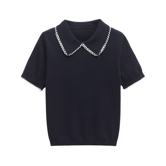 Ornella Knit Summer Top In Navy Blue