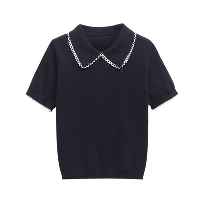 Ornella Knit Summer Top In Navy Blue
