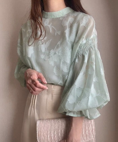Natala Puffed Sleeve Formal Shirt In Pista Green