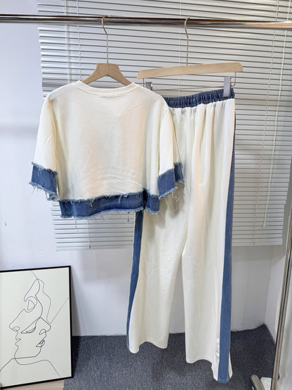 Noemi Knitted Soft Denim Co-ord Set In White