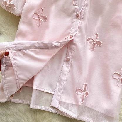Elea Embellished Collar Top In Pink
