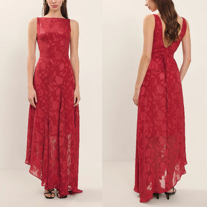 Peony Devore Maxi Dress In Red