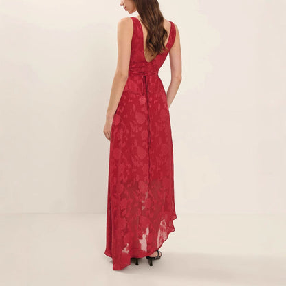 Peony Devore Maxi Dress In Red