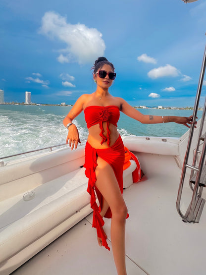 Mayne Summer Holiday Coord Set -Resortwear In Red