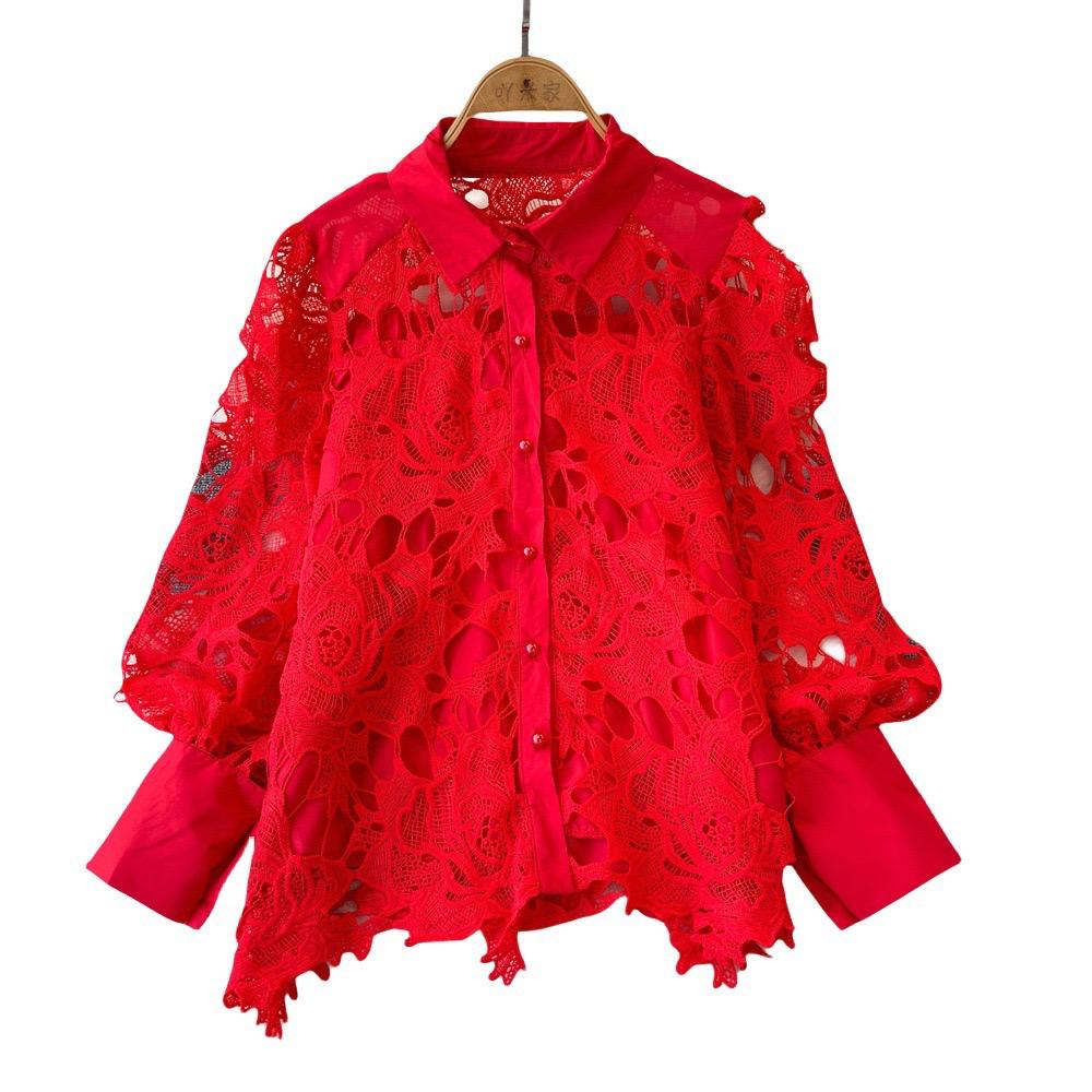 Pilbury Luxury Lace Blouse In Red