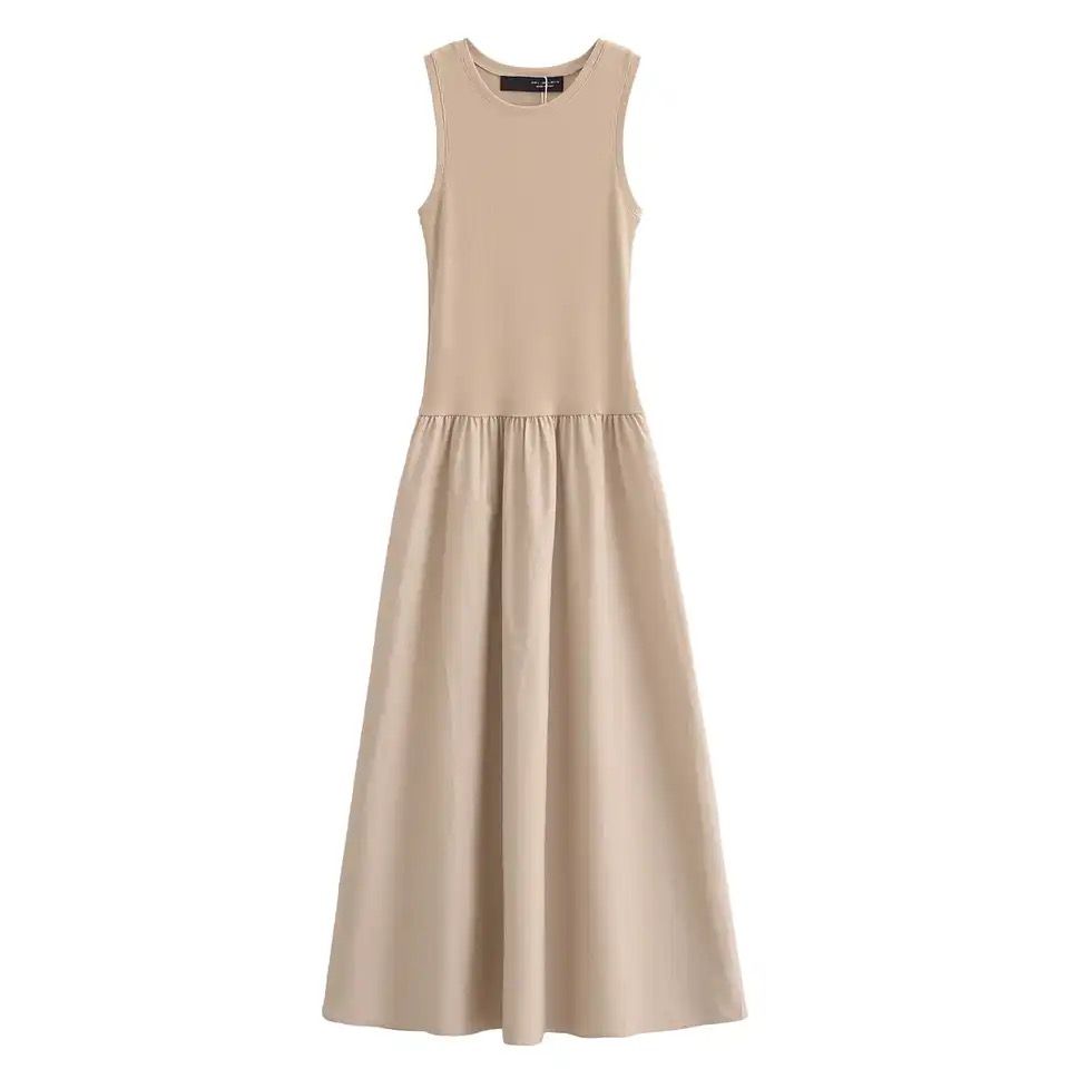 Keya Drop Waist Midi Dress In Beige