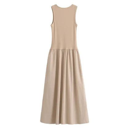 Keya Drop Waist Midi Dress In Beige