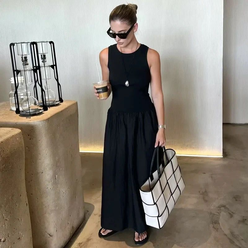 Keya Drop Waist Midi Dress In Black