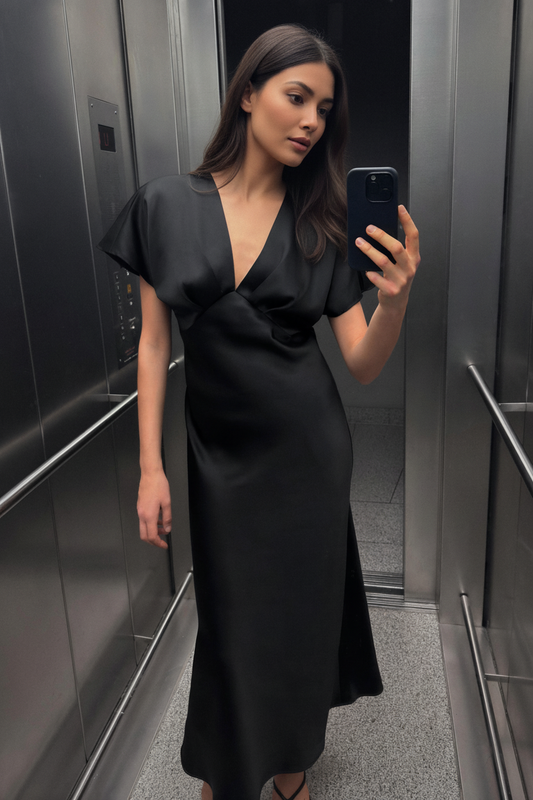 Lipasa Satin Midi Dress In Black