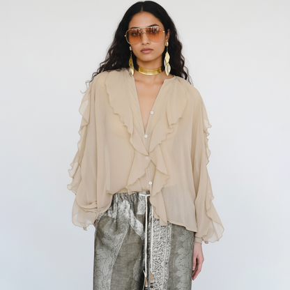 Saga Organza Ruffled Top In Beige