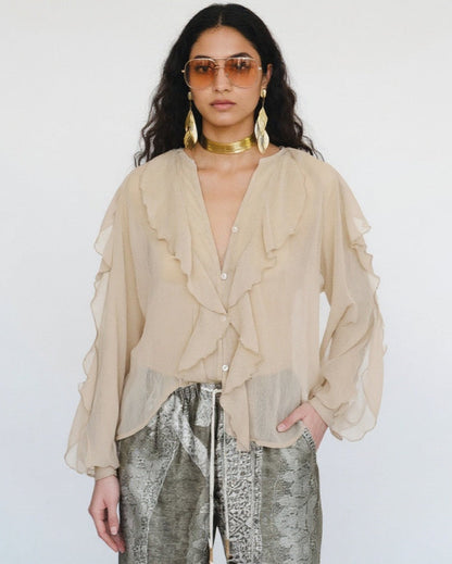 Saga Organza Ruffled Top In Beige