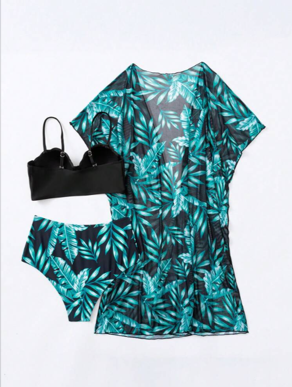 Shay Holiday Bikini Set With Cape In Green