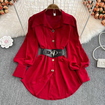 Locaste Statement Shirt With Belt In Red