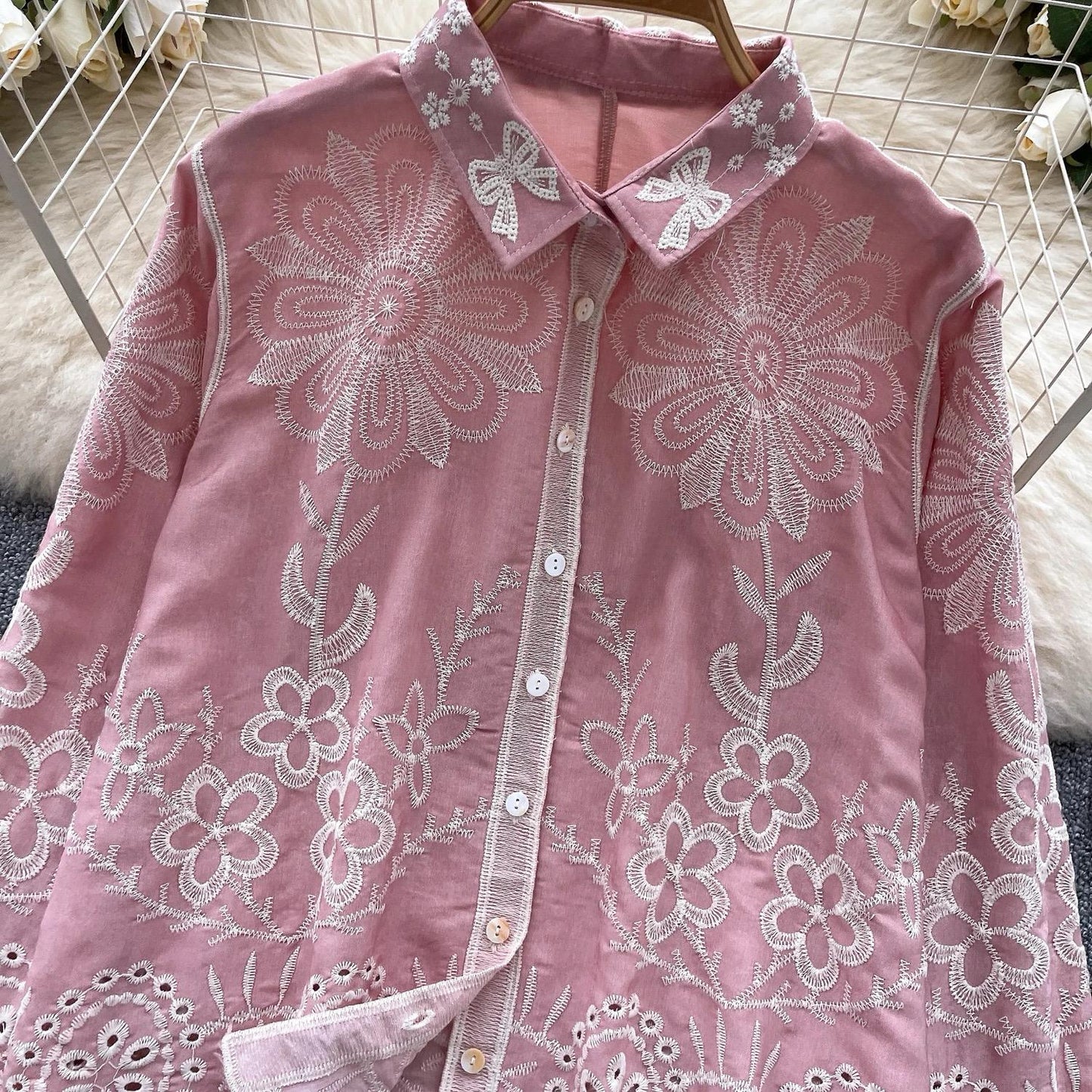 Cevia Premium Embroidered Cotton Shirt In Pink