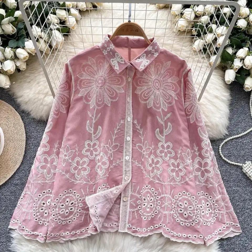 Cevia Premium Embroidered Cotton Shirt In Pink