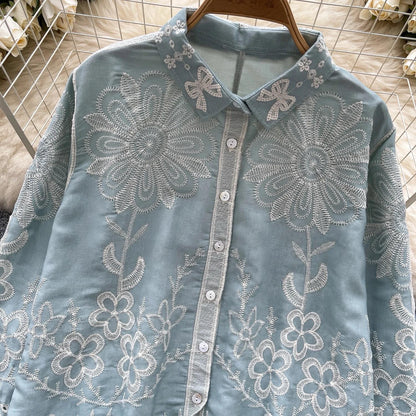 Cevia Premium Embroidered Cotton Shirt In Pista Green