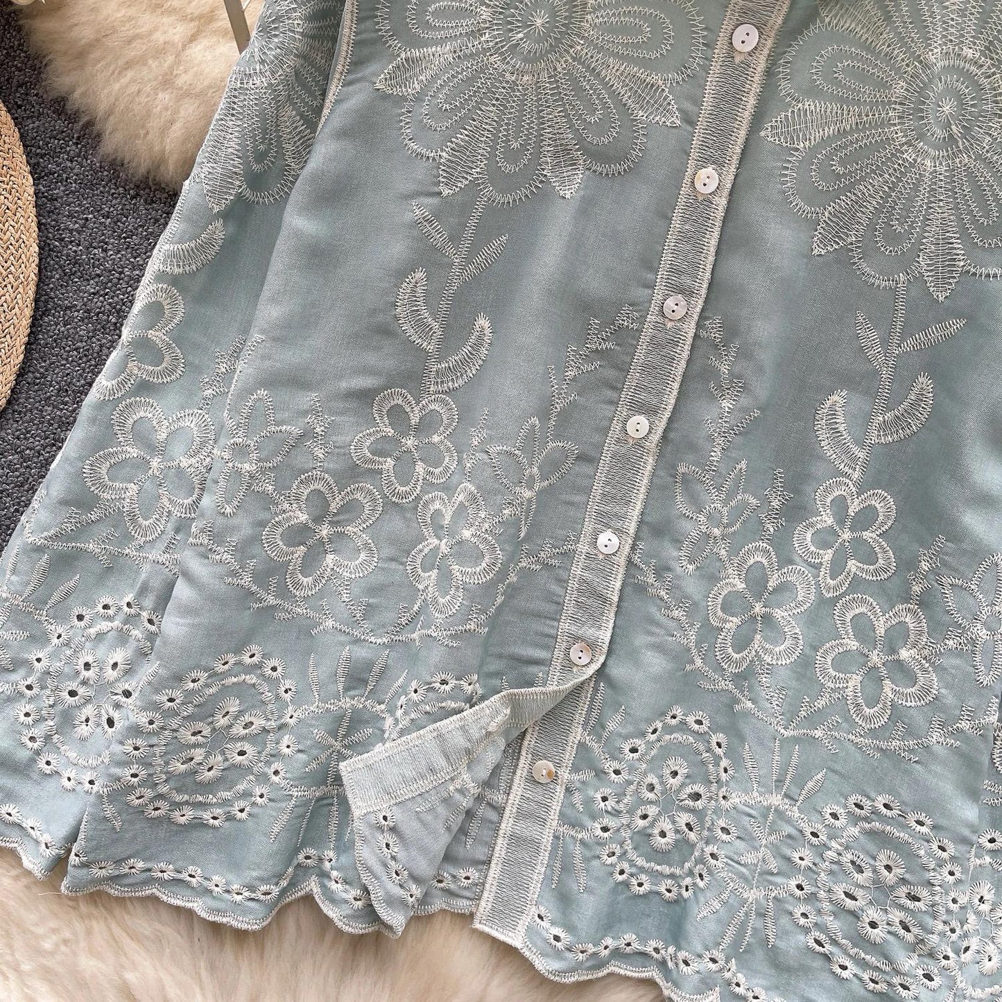 Cevia Premium Embroidered Cotton Shirt In Pista Green