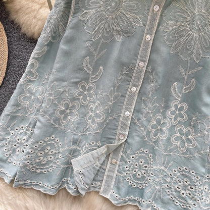 Cevia Premium Embroidered Cotton Shirt In Pista Green