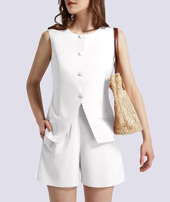 Suzel Vest Coord Set in White