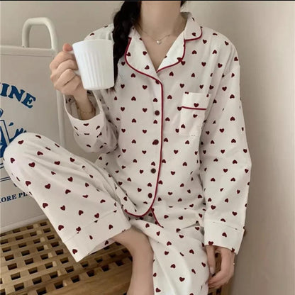 Emani Heart Print Nightsuit In White