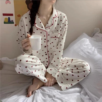 Emani Heart Print Nightsuit In White