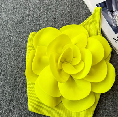 Saly Rosette Oneshoulder Top In Neon
