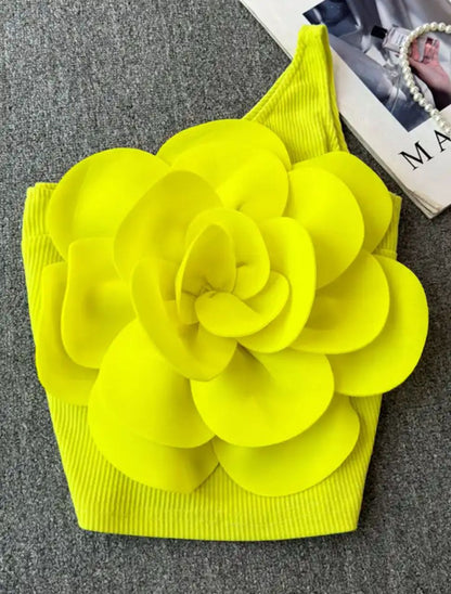 Saly Rosette Oneshoulder Top In Neon