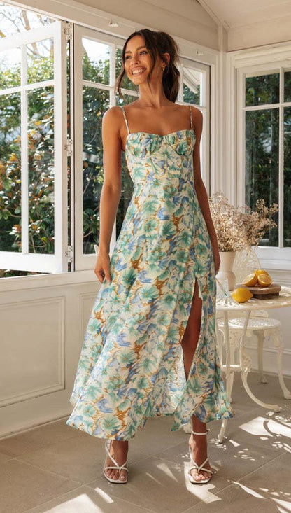 Debina Floral Summer Dress In Light Green