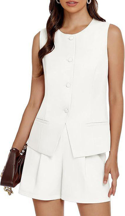 Suzel Vest Coord Set in White