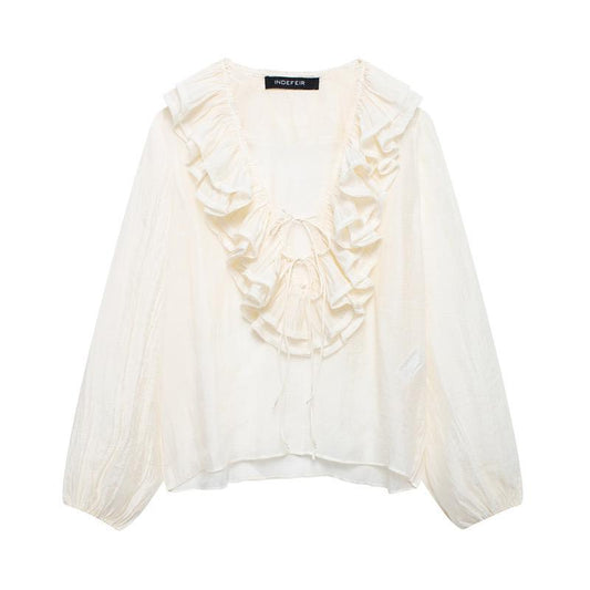 Zelei Ruffled Summer Top In Off White