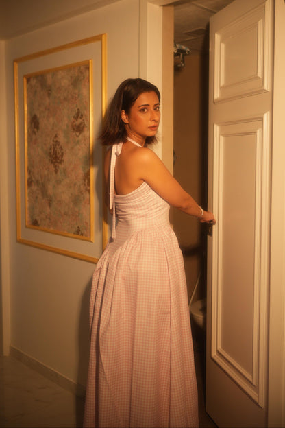 Shireen Drop Waist Midi Dress In Pink