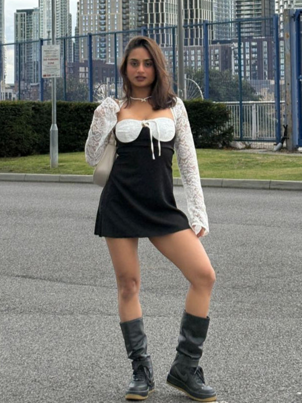 Serbia Lace Mini Dress In Black