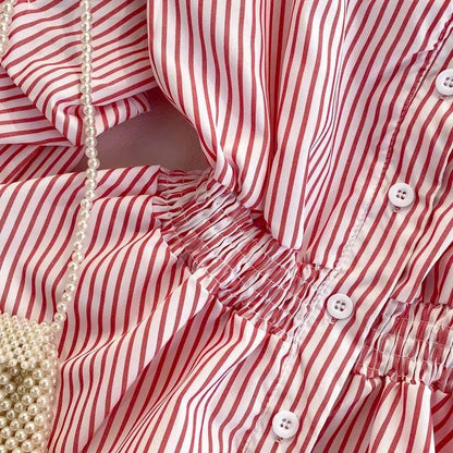 Donna Striped Blouse In Red