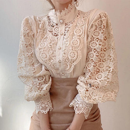 Sale Luxury Lace Blouse In Beige
