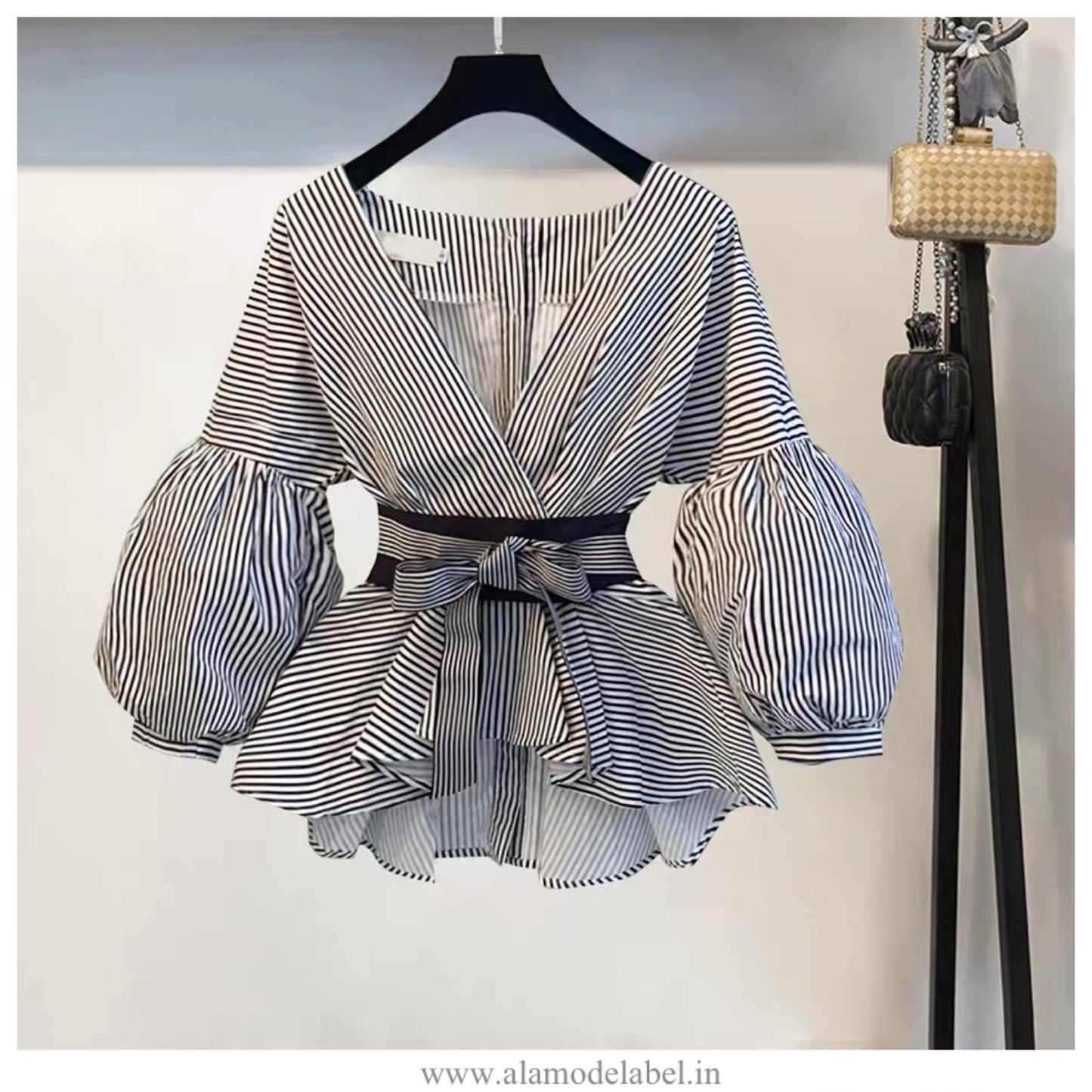 Luxury Bubble Sleeve Top with Pants - Striped