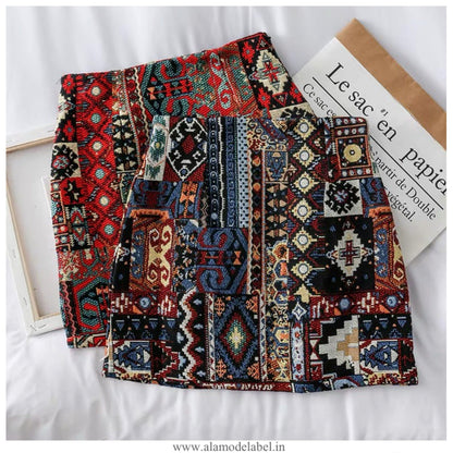Vintage Tesla Embroidered Skirt In Red