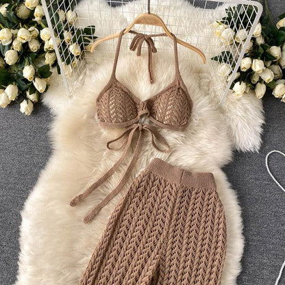 Silvia Crochet Coord Set In Brown
